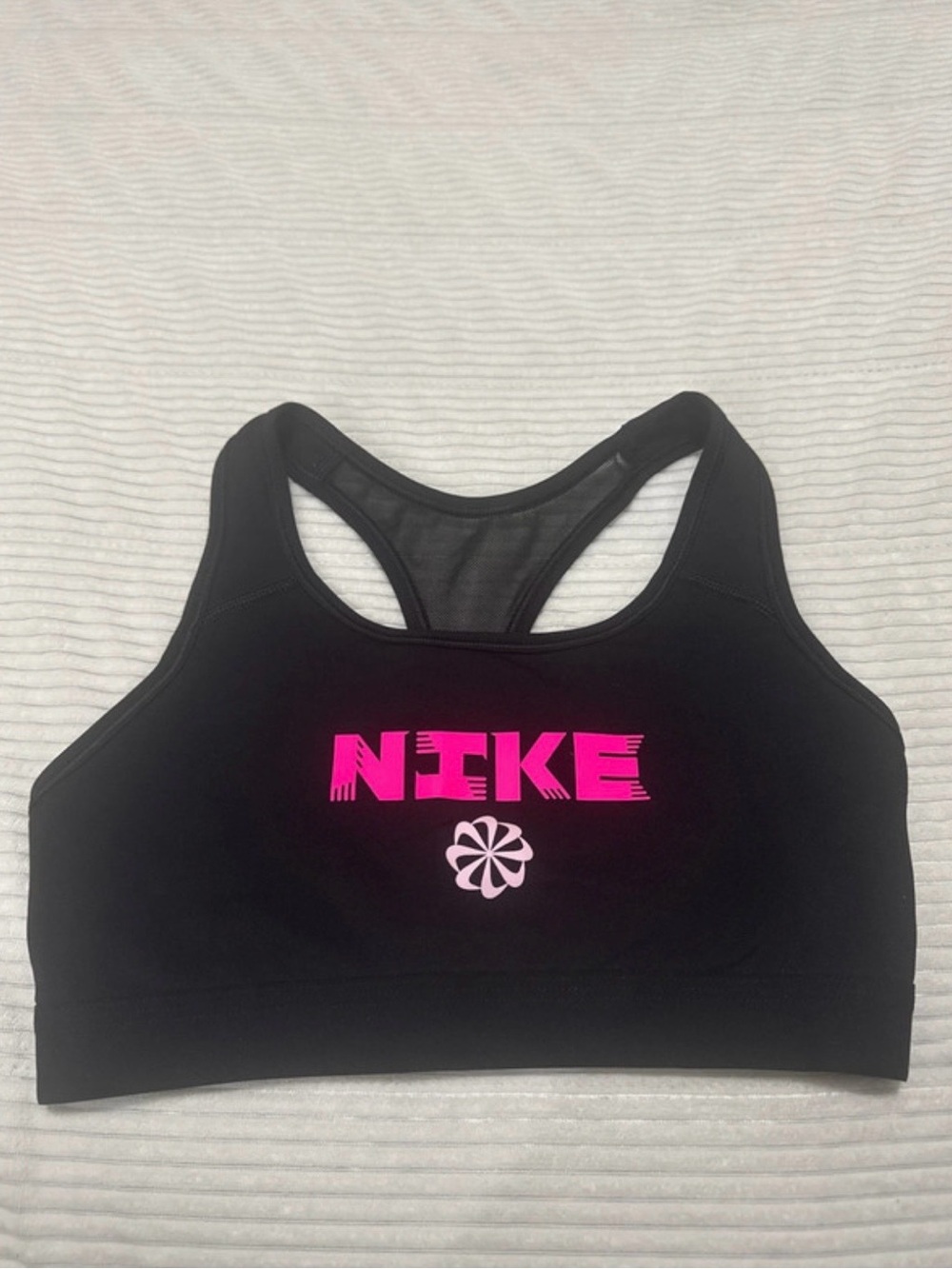 Nike Black Racerback Sports Bra with Hot Pink Logo